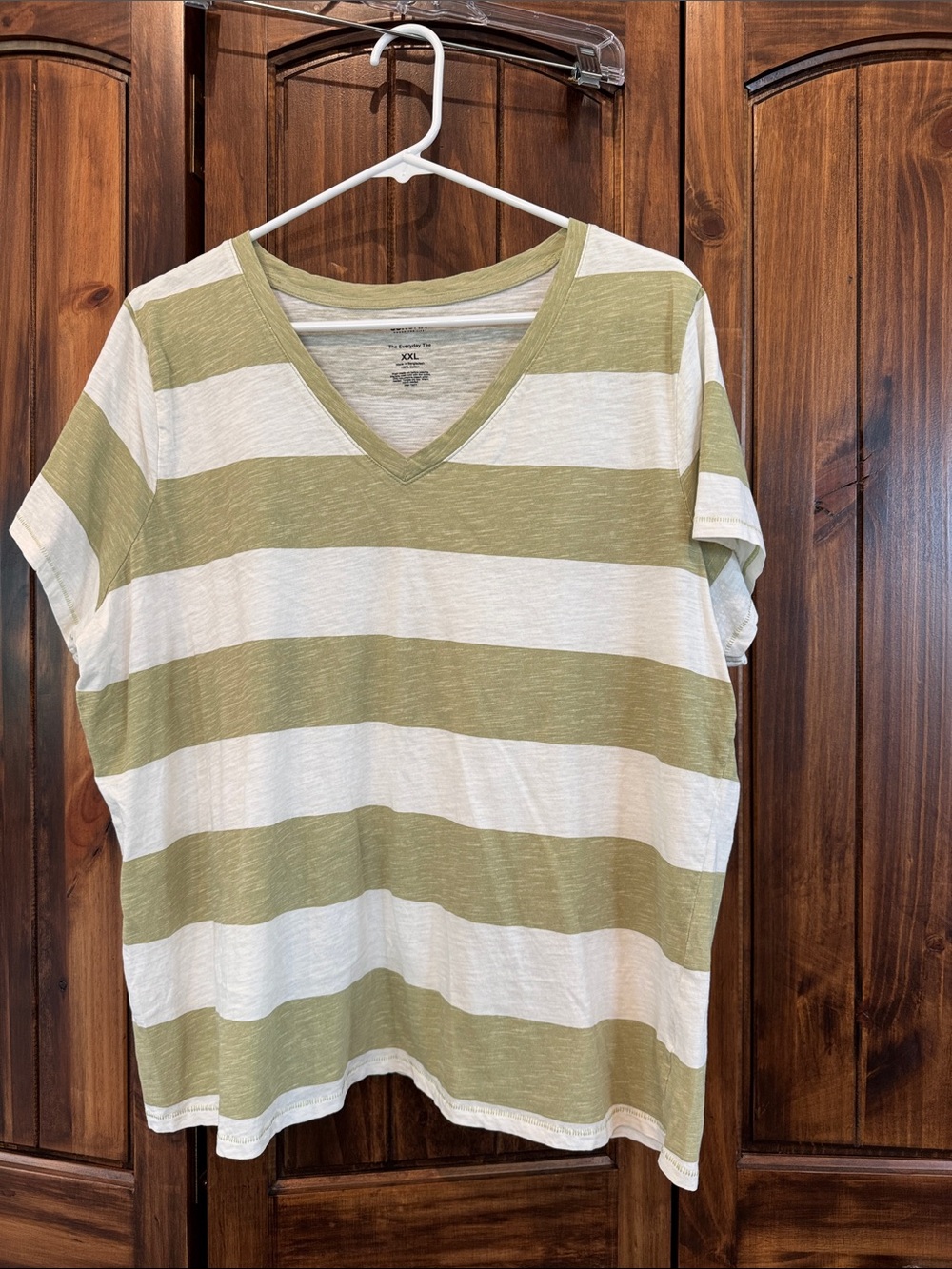 Sonoma Olive Green & White Striped V-Neck Short Sleeve Tee